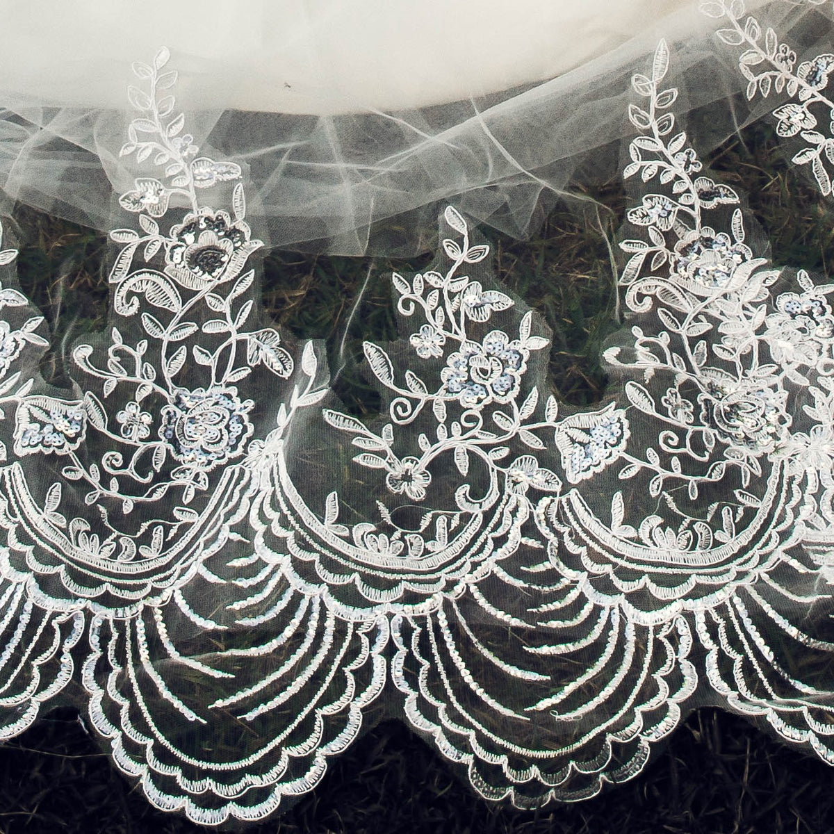 Estelle one tier lace applique cathedral wedding bridal veil