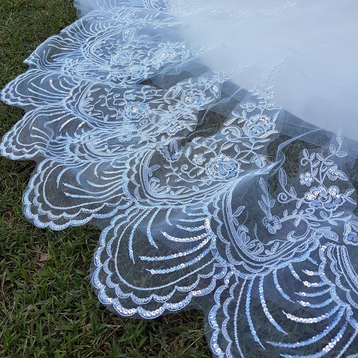 Estelle one tier lace applique cathedral wedding bridal veil