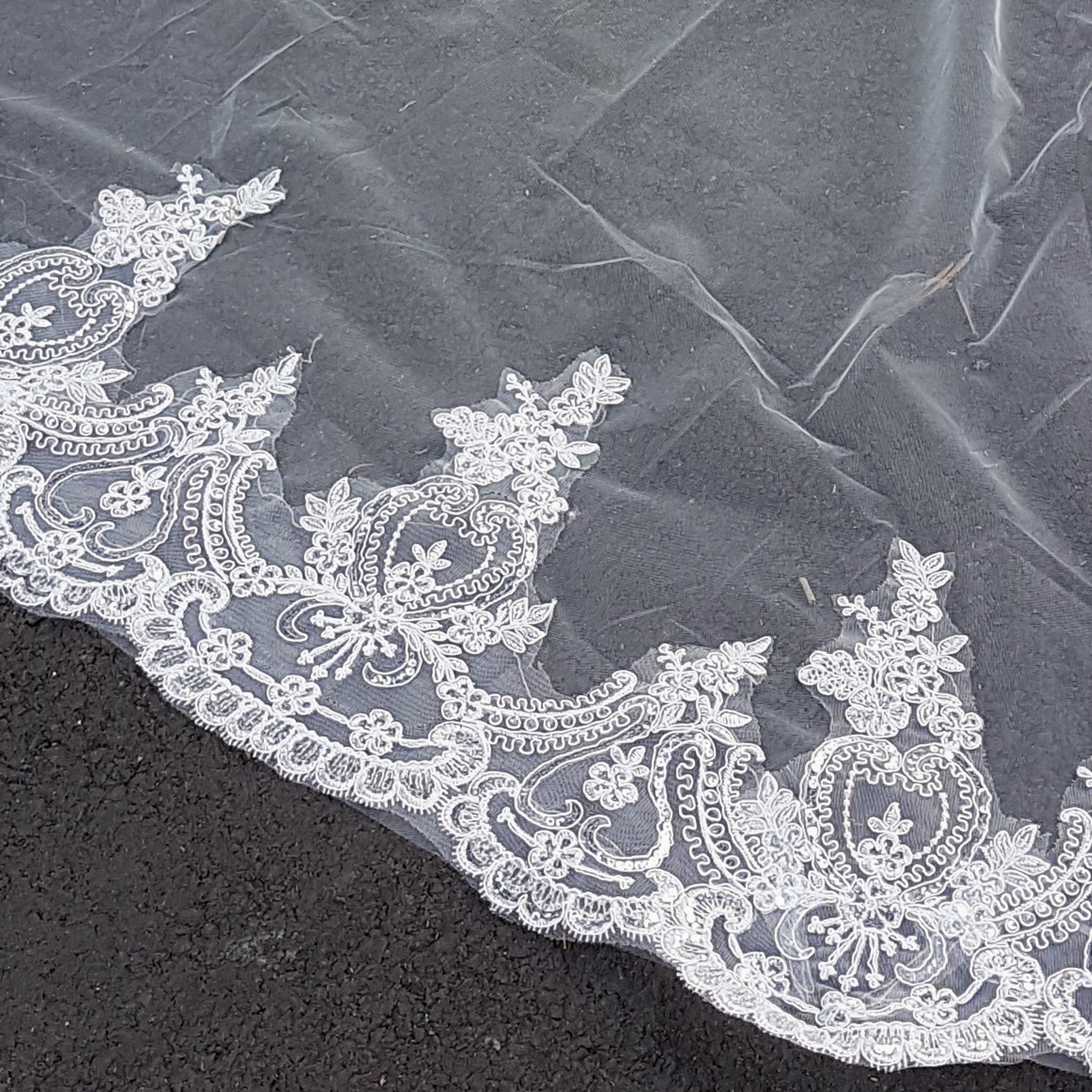 Melaine one tier sequin lace ivory royal wedding bridal veil