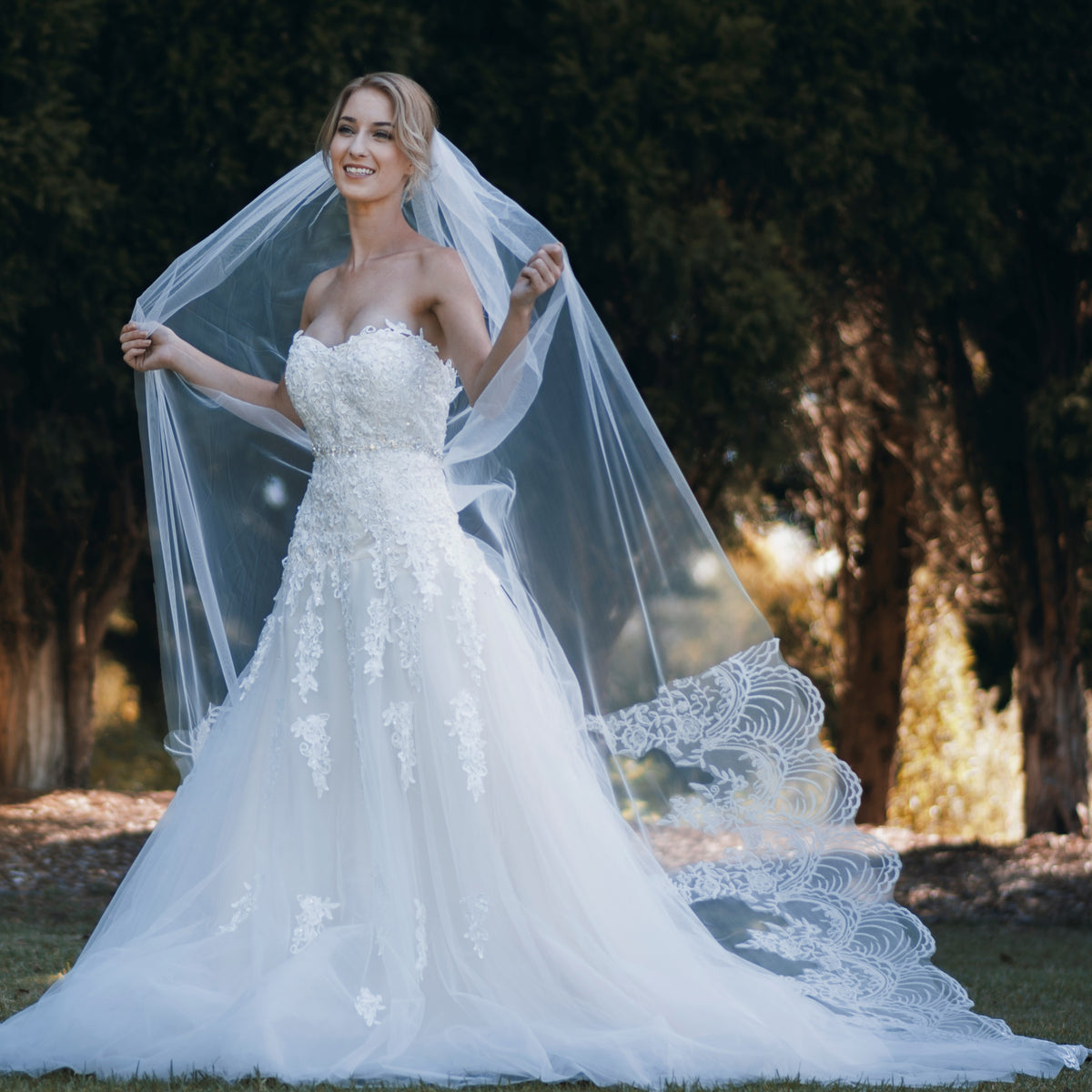 Estelle one tier lace applique cathedral wedding bridal veil