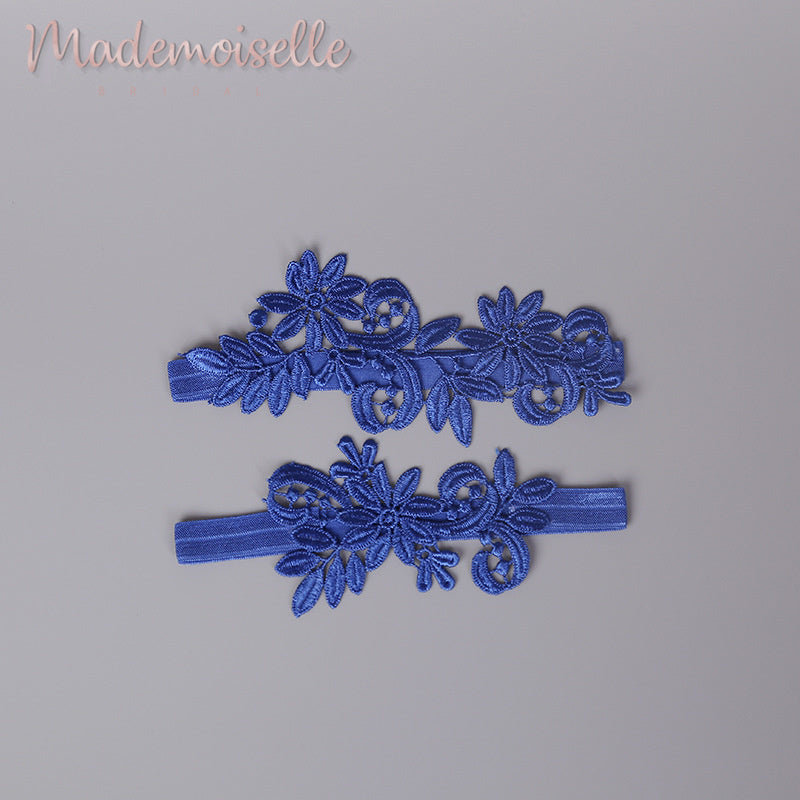 Blue French Lace Bridal Garter Set