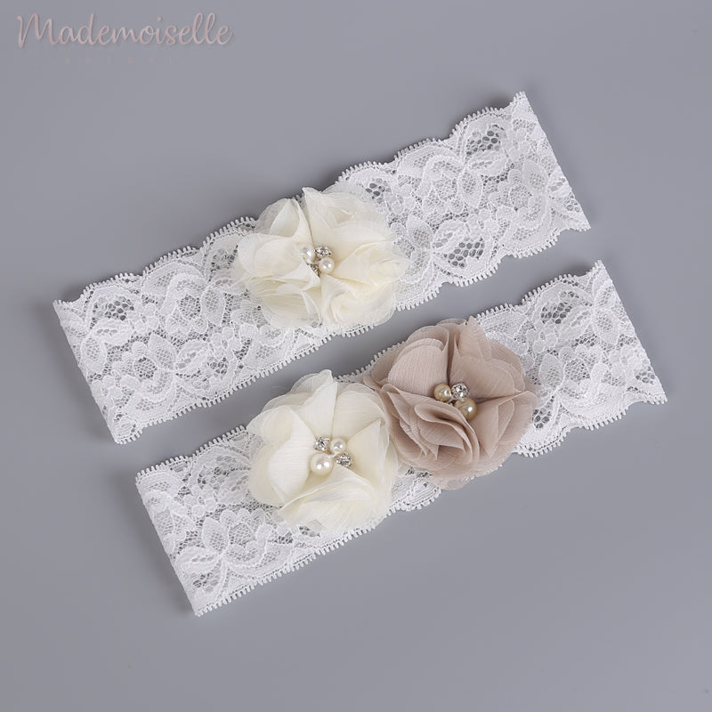 Chiffon Floral Lace Bridal Garter Set