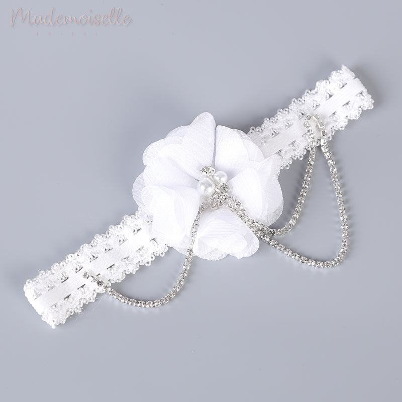 Lace Bridal Garter with Rhinestone Chains