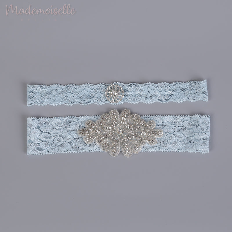 French Lace and Rhinestones Bridal Garter Set