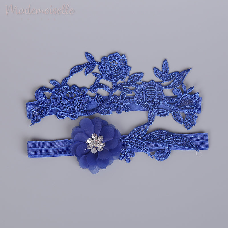 Blue Floral Lace Bridal Garter Set