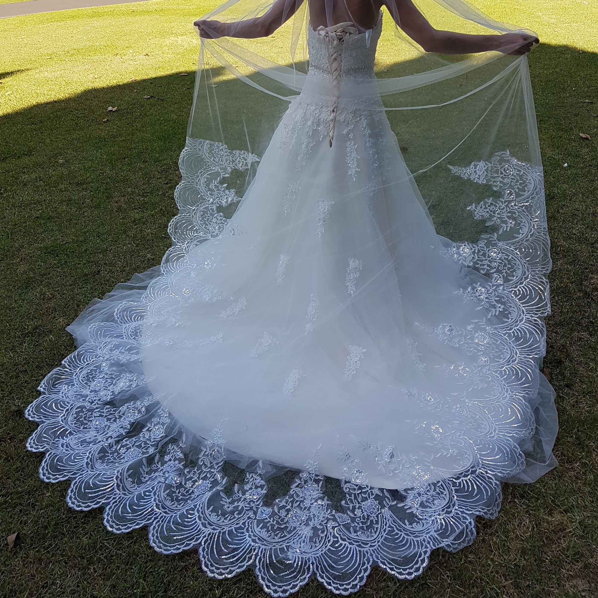 Estelle one tier lace applique cathedral wedding bridal veil