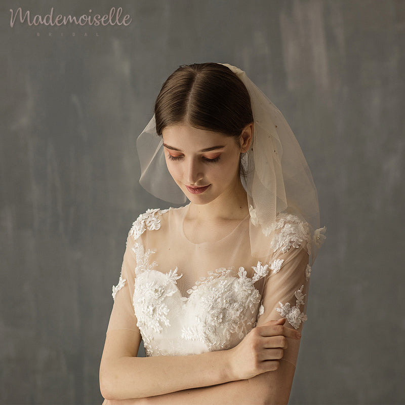 The back view of a bride in a beautiful wedding veil, symbolising grace and the beginning of a new journey.