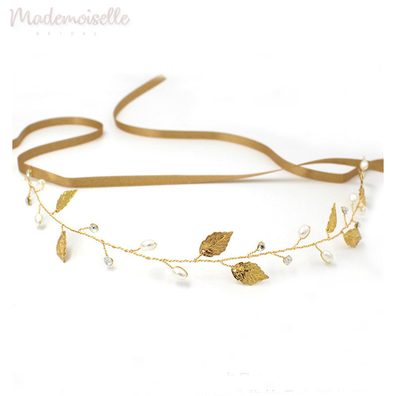 Classic Pearls and Leaves Hair Vine