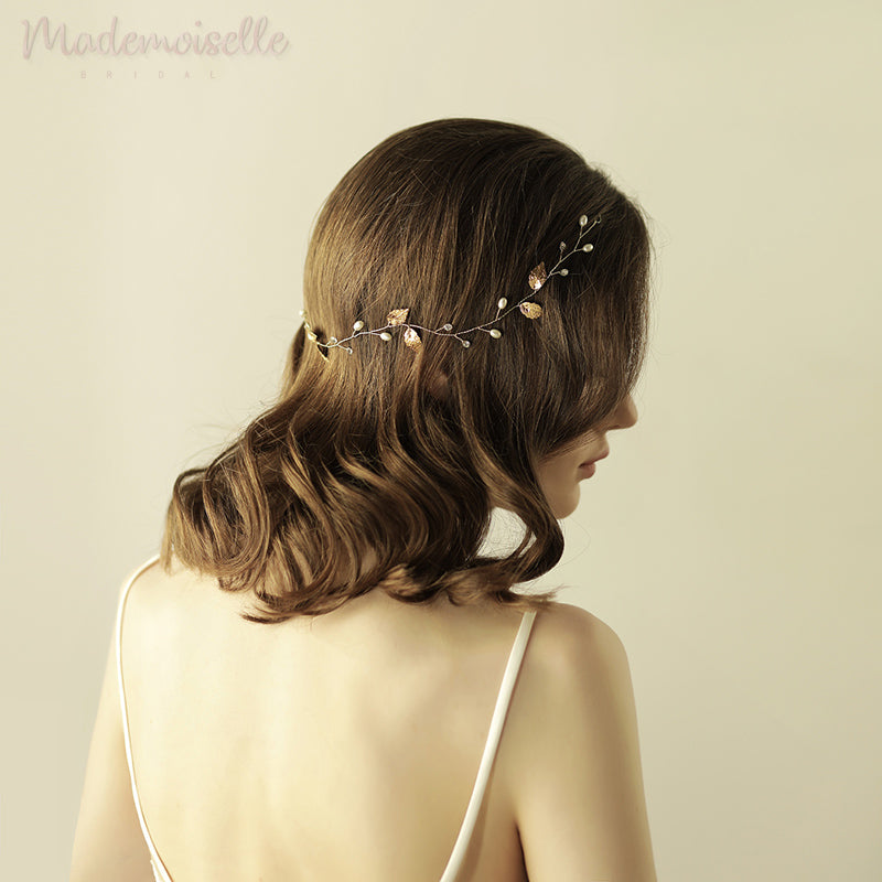 Classic Pearls and Leaves Hair Vine