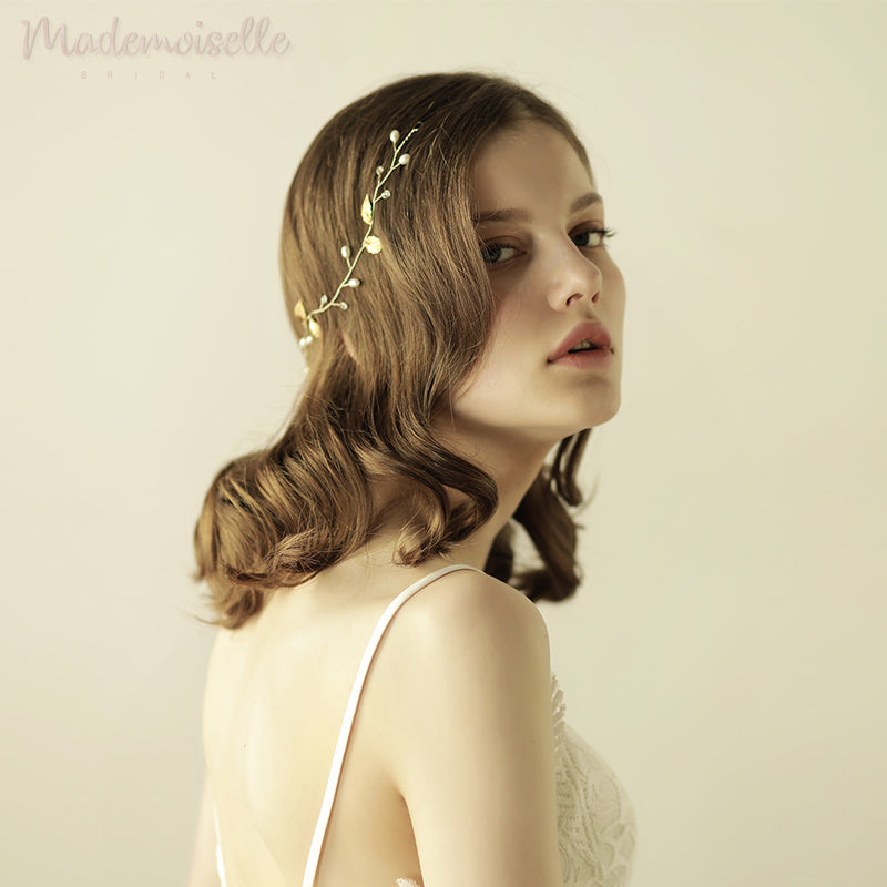 Classic Pearls and Leaves Hair Vine