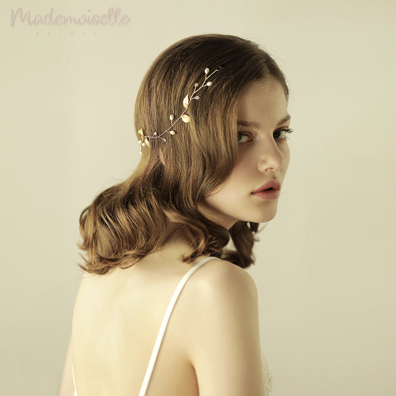 Classic Pearls and Leaves Hair Vine