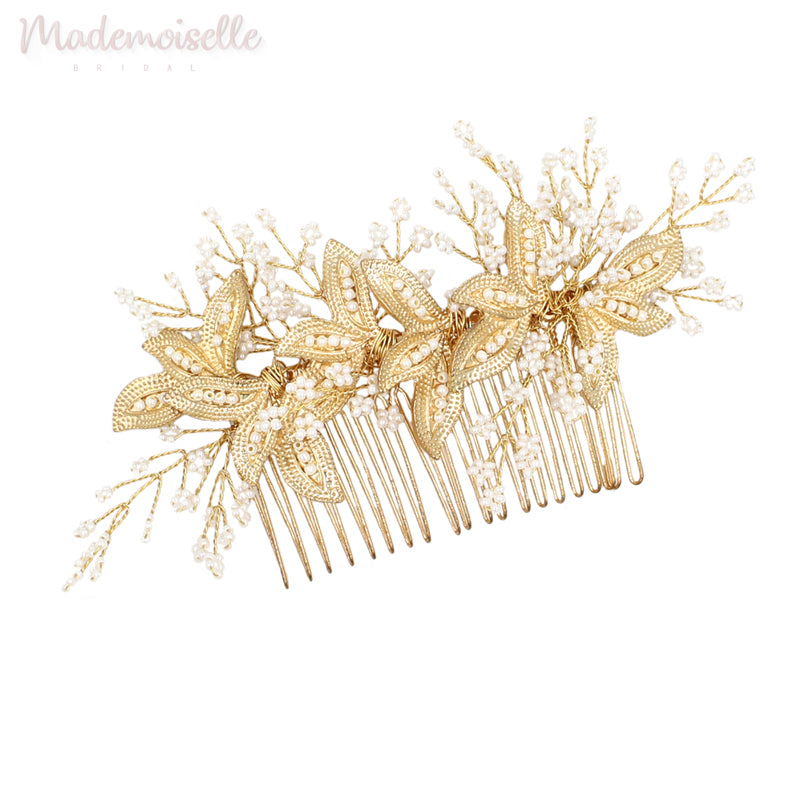 Golden Floral Pearl Comb
