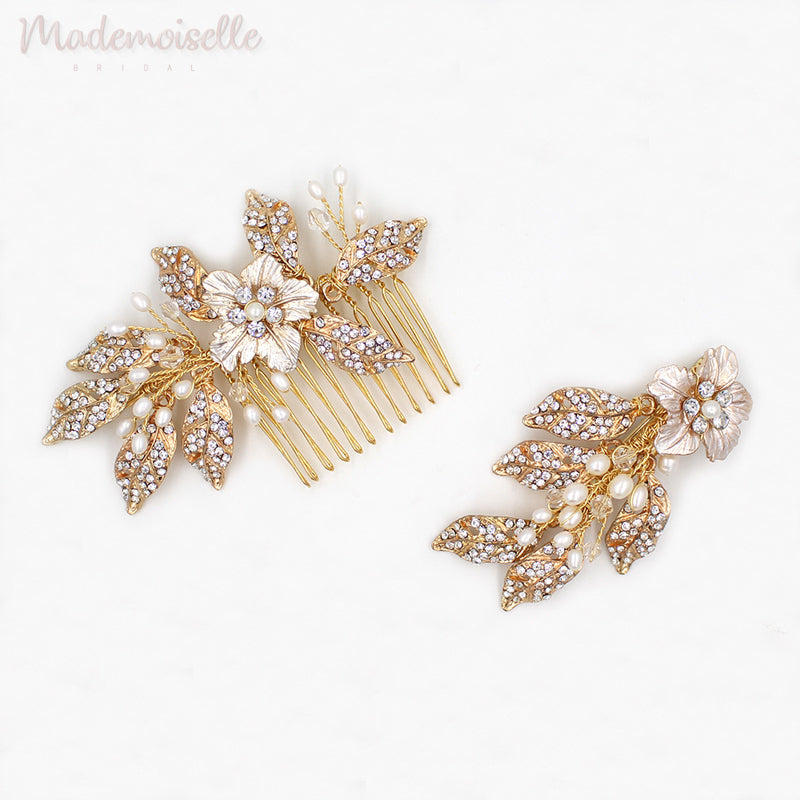 Crystal Leaves Pin and Comb Set
