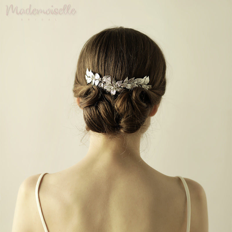 Silver Leaves Double Wedding Comb Bridal Hair Accessories