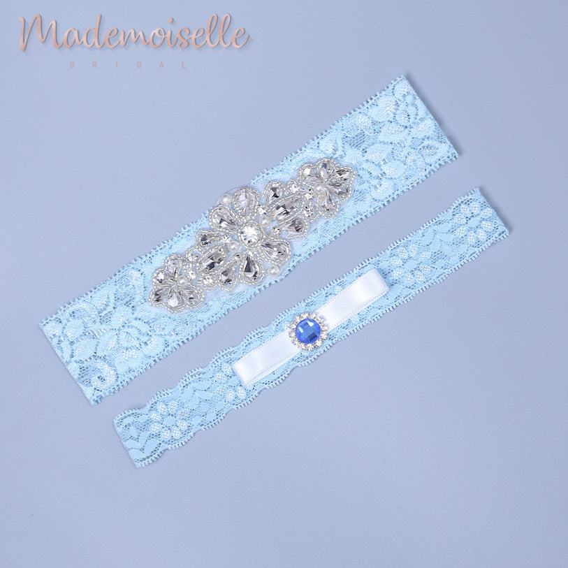 Sapphire and Crystal Bridal Garter Set