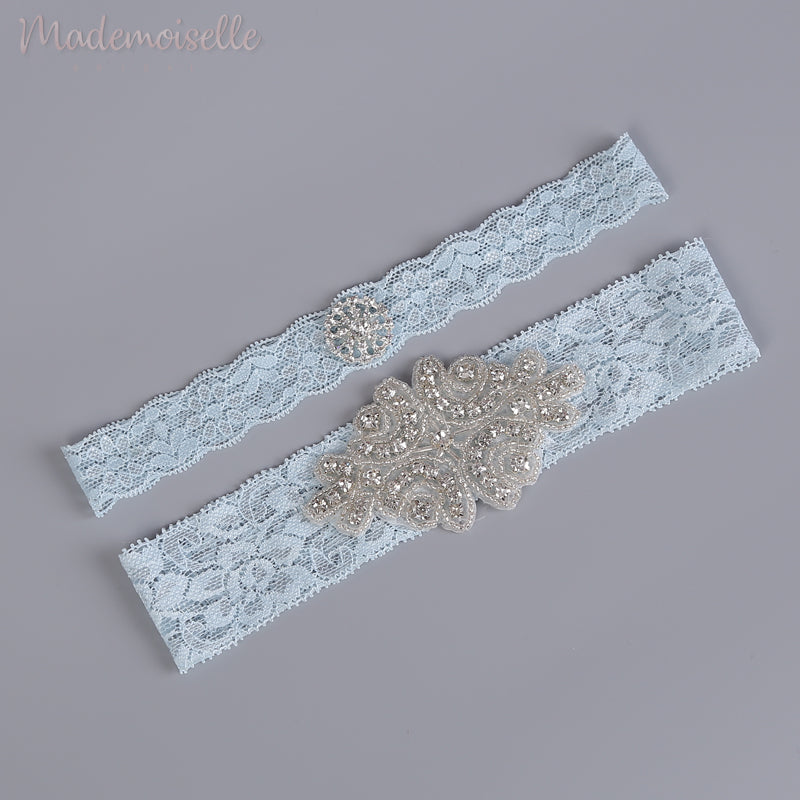 French Lace and Rhinestones Bridal Garter Set