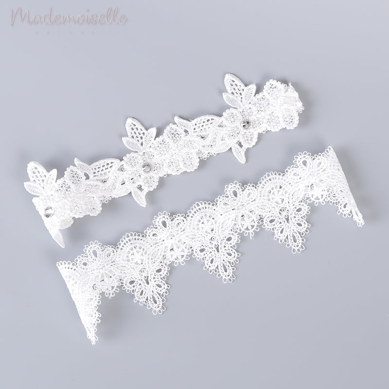Embroidery Lace with Rhinestones Bridal Garter Set