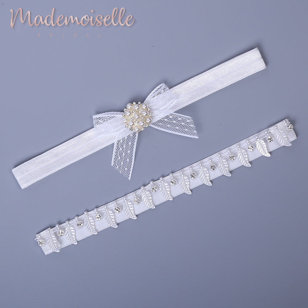 Bow and Pearl Bridal Garter Set  Bridal Accessories - Mademoiselle Bridal