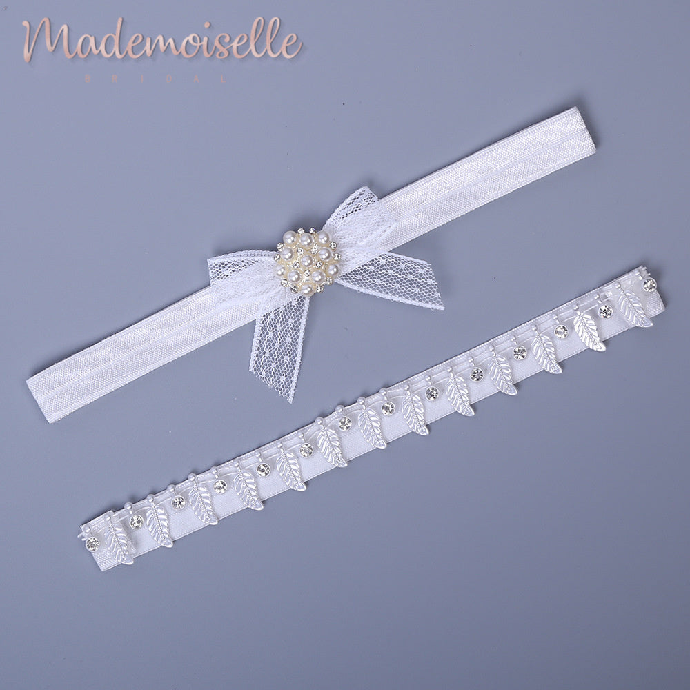 Bow and Pearl Bridal Garter Set