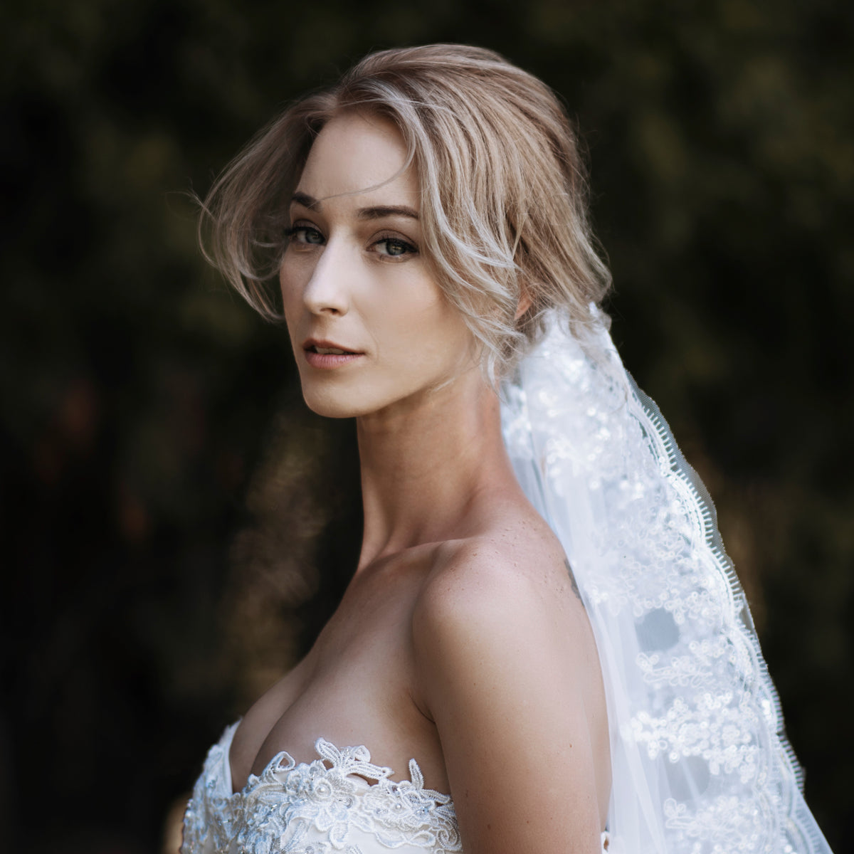 Rachav one tier sequin lace applique ivory cathedral wedding bridal veil