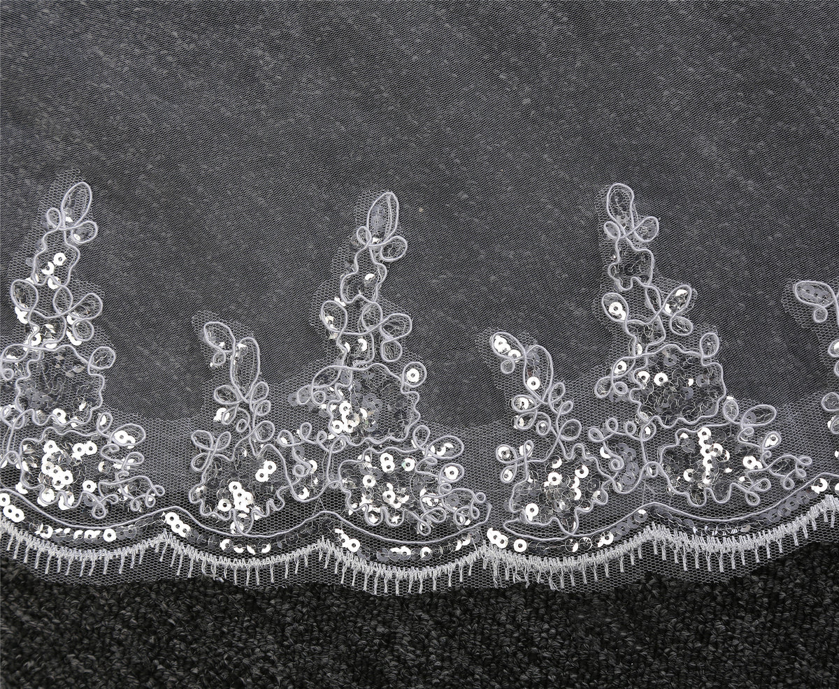 Rachav one tier sequin lace applique ivory cathedral wedding bridal veil