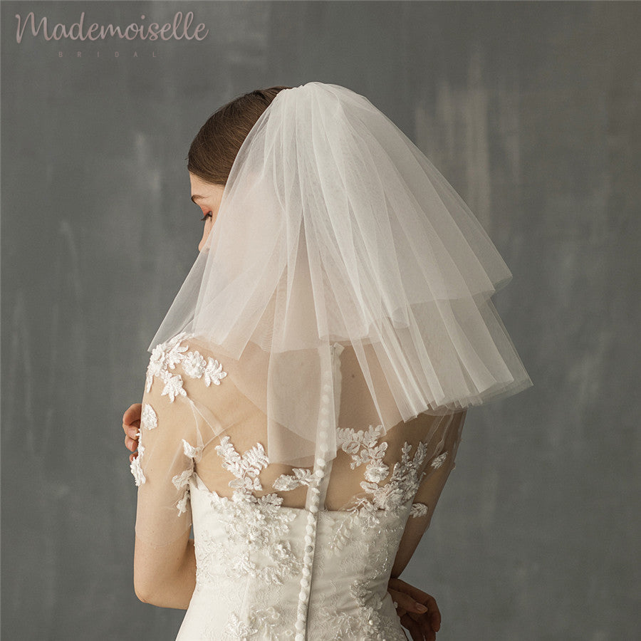 The Charlotte - Lace 2024 edge fingertip length wedding veil, one tier, with attached comb