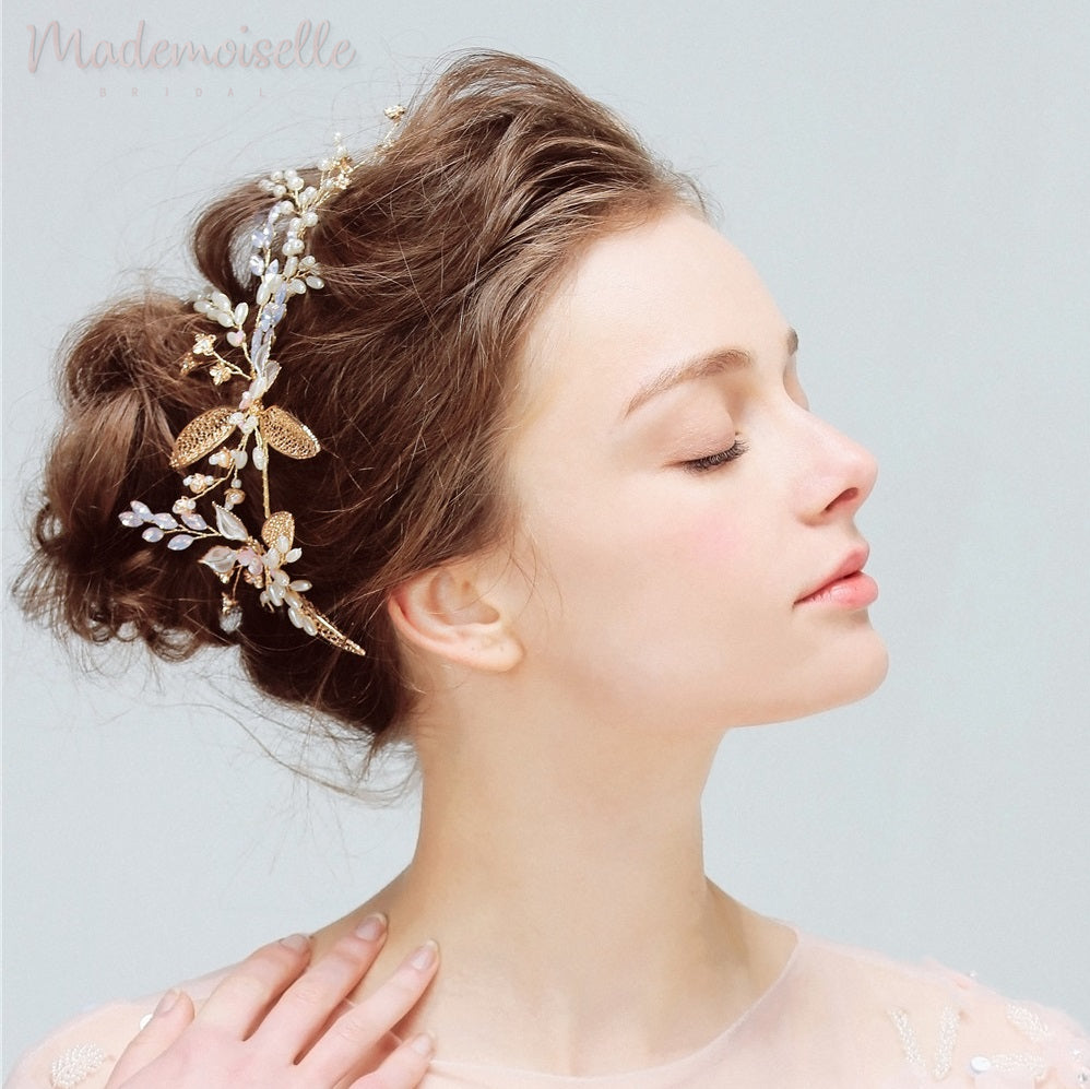 Golden Autumn Pearl Hair Vine