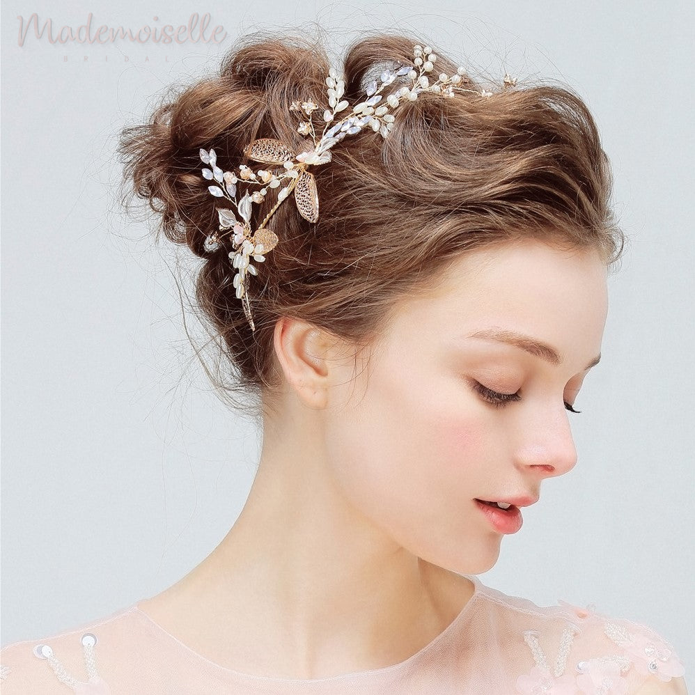 Golden Autumn Pearl Hair Vine